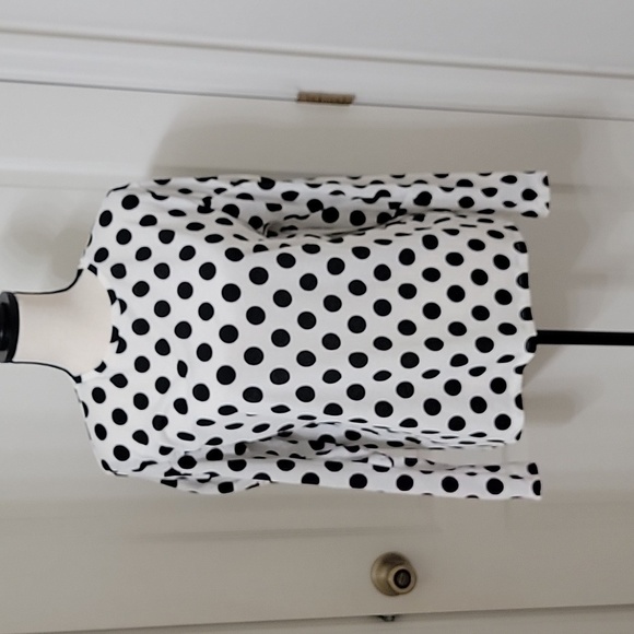 Zara Size S White with Black Polka Dot Puffed Shoulder Long Sleeve Blouse, EUC - Picture 1 of 13